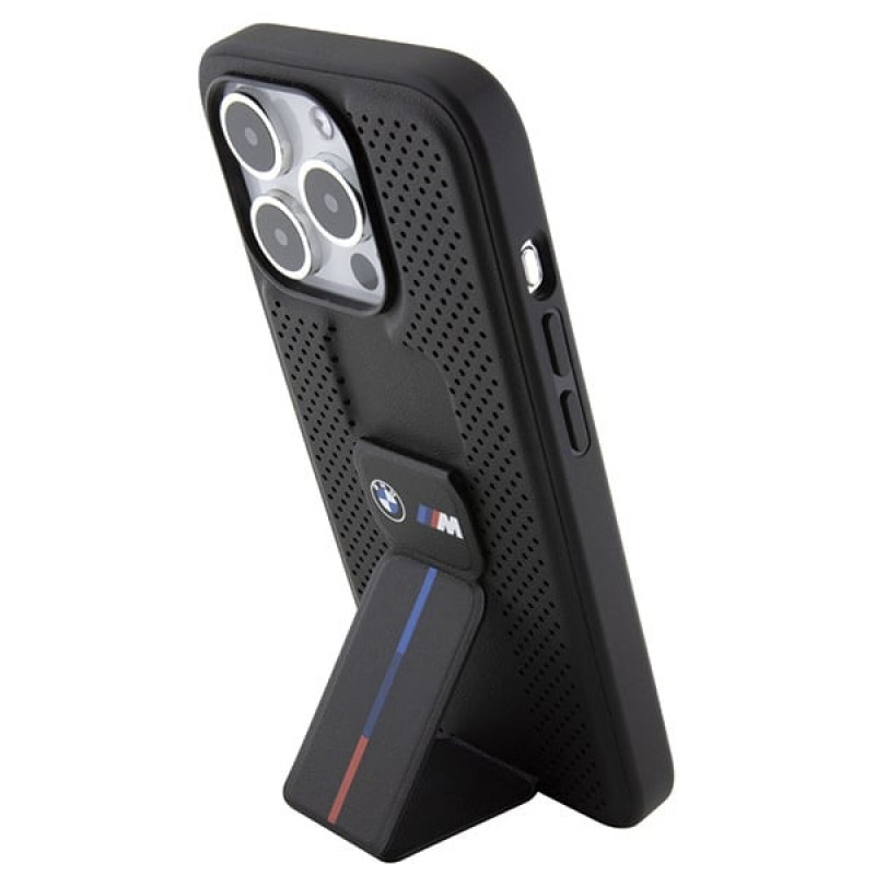 BMW BMHCP15LGSPPRK capa rígida Apple iPhone 15 Pro Grip Stand Smooth & Perforated, preta
