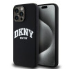 Capa rígida DKNY Apple iPhone 15 Pro Max Liquid Silicone White Printed Logo MagSafe, preta