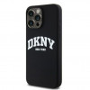 Capa rígida DKNY Apple iPhone 15 Pro Max Liquid Silicone White Printed Logo MagSafe, preta