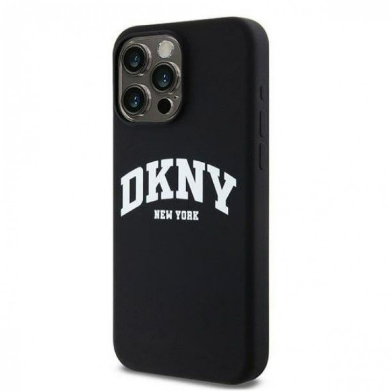 Capa rígida DKNY Apple iPhone 15 Pro Max Liquid Silicone White Printed Logo MagSafe, preta