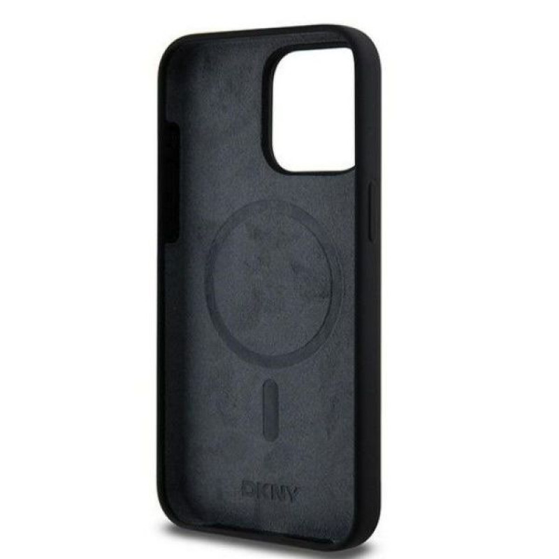 Capa rígida DKNY Apple iPhone 15 Pro Max Liquid Silicone White Printed Logo MagSafe, preta
