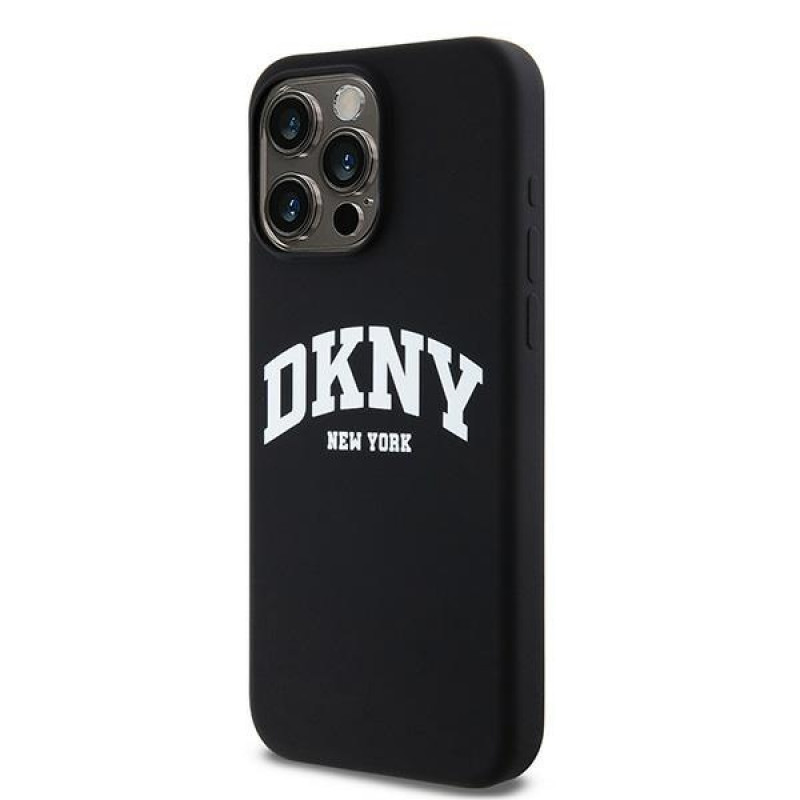 Capa rígida DKNY Apple iPhone 15 Pro Max Liquid Silicone White Printed Logo MagSafe, preta