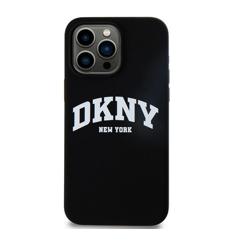 Capa rígida DKNY Apple iPhone 15 Pro Max Liquid Silicone White Printed Logo MagSafe, preta