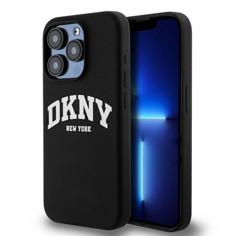 DKNY Capa rígida Apple iPhone 14 Pro Liquid Silicone White Printed Logo MagSafe, preta