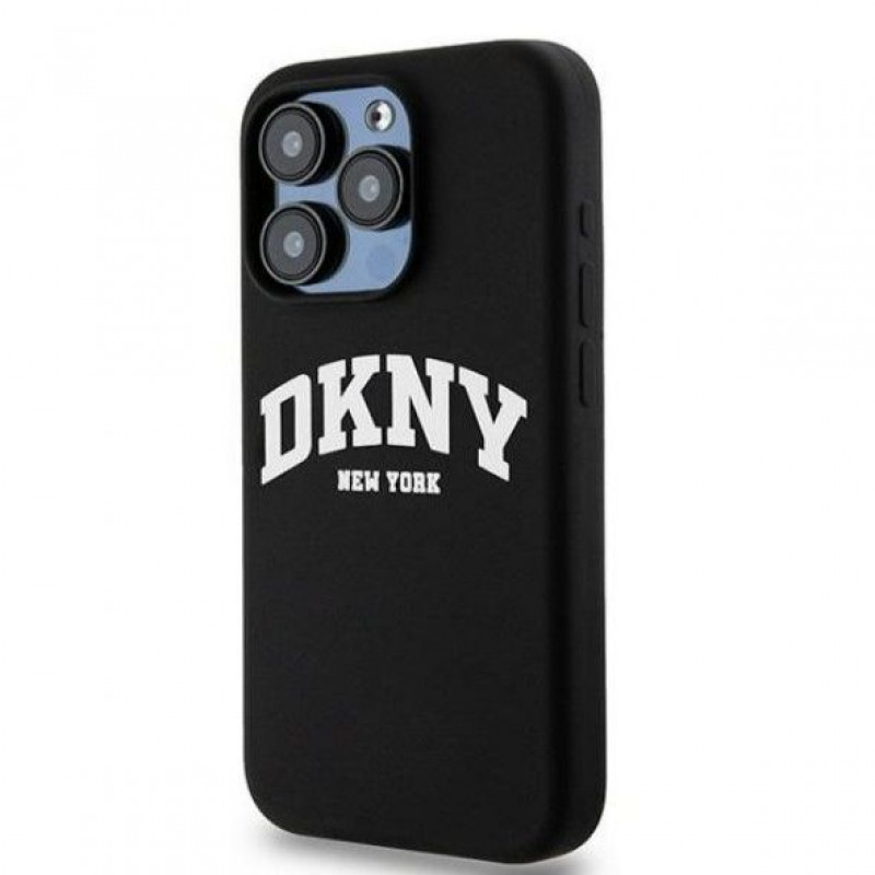 DKNY Capa rígida Apple iPhone 14 Pro Liquid Silicone White Printed Logo MagSafe, preta
