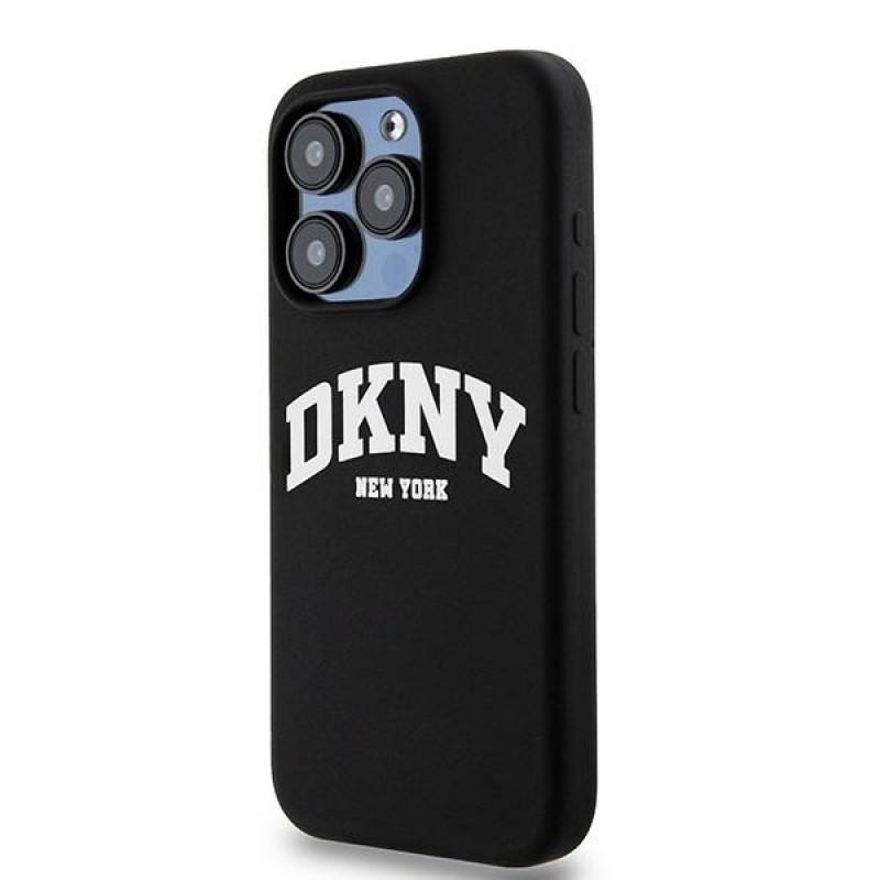 DKNY Capa rígida Apple iPhone 14 Pro Liquid Silicone White Printed Logo MagSafe, preta