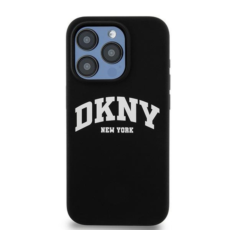 DKNY Capa rígida Apple iPhone 14 Pro Liquid Silicone White Printed Logo MagSafe, preta