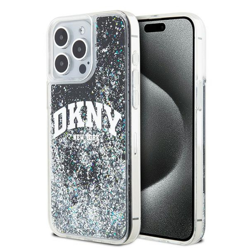 Capa rígida DKNY Apple iPhone 15 Pro Max Liquid Glitter Big Logo, preta