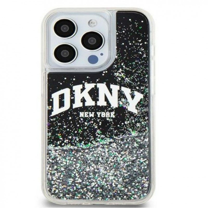 Capa rígida DKNY Apple iPhone 15 Pro Max Liquid Glitter Big Logo, preta