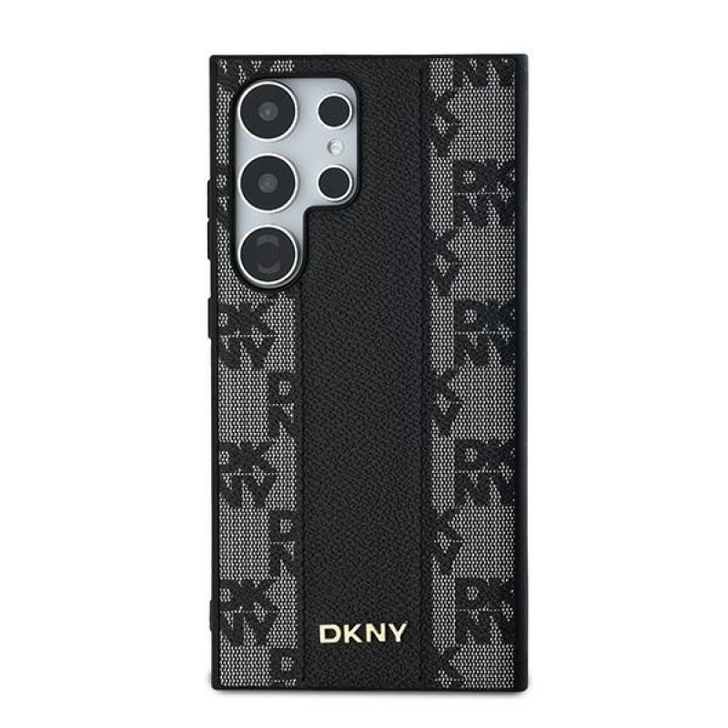 Capa MagSafe DKNY Leather Checkered Mono Pattern para Samsung Galaxy S24 Ultra, preta