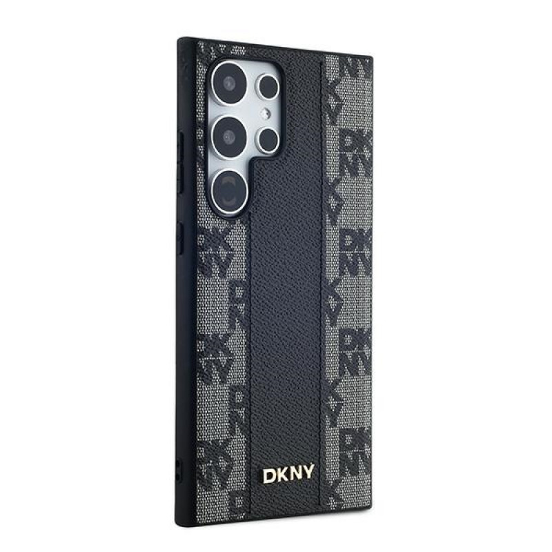 Capa MagSafe DKNY Leather Checkered Mono Pattern para Samsung Galaxy S24 Ultra, preta
