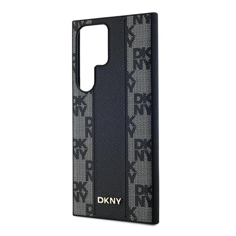 Capa MagSafe DKNY Leather Checkered Mono Pattern para Samsung Galaxy S24 Ultra, preta