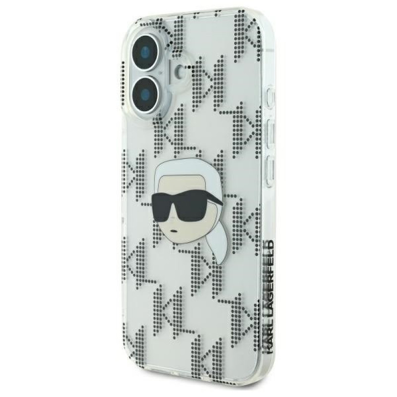 Capa rígida Karl Lagerfeld Apple iPhone 16 IML Karl Head Electroplated, transparente