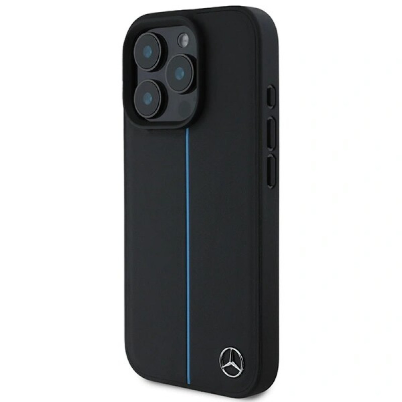 Mercedes MEHMP16L23RURBK Capa rígida Apple iPhone 16 Pro MB Blue Line Leather MagSafe, preta