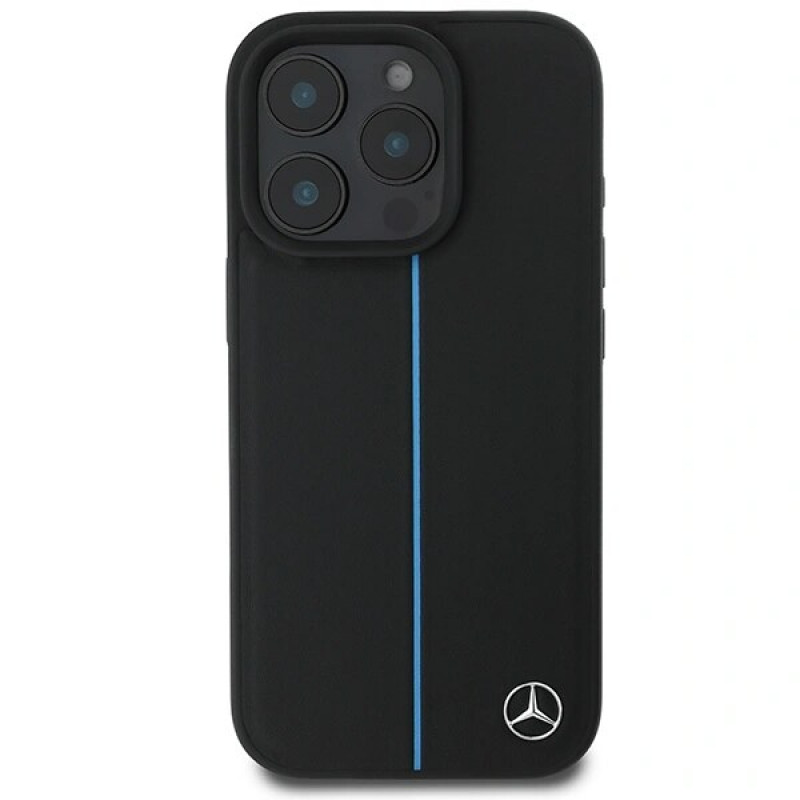 Mercedes MEHMP16L23RURBK Capa rígida Apple iPhone 16 Pro MB Blue Line Leather MagSafe, preta