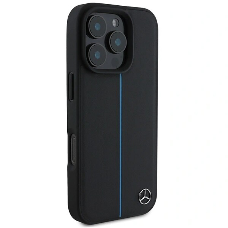 Mercedes MEHMP16L23RURBK Capa rígida Apple iPhone 16 Pro MB Blue Line Leather MagSafe, preta