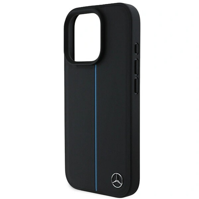 Mercedes MEHMP16L23RURBK Capa rígida Apple iPhone 16 Pro MB Blue Line Leather MagSafe, preta