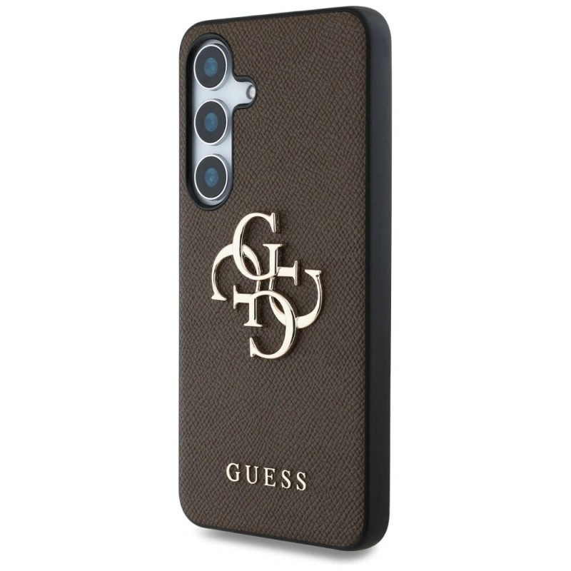 Capa rígida Guess Grained Big 4G Logo Small Classic Logo para Samsung Galaxy S25+, castanha