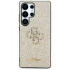 Capa rígida Guess Fixed Glitter Big 4G Metal Logo para Samsung Galaxy S25 Ultra, dourada