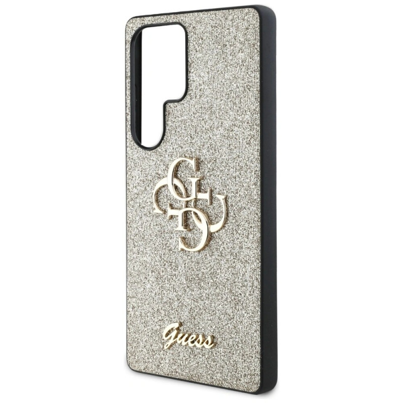 Capa rígida Guess Fixed Glitter Big 4G Metal Logo para Samsung Galaxy S25 Ultra, dourada