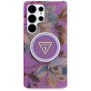 Capa MagSafe Guess Glitter Flowers Triangle Buttons para Samsung Galaxy S25 Ultra, roxa