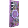 Capa MagSafe Guess Glitter Flowers Triangle Buttons para Samsung Galaxy S25 Ultra, roxa
