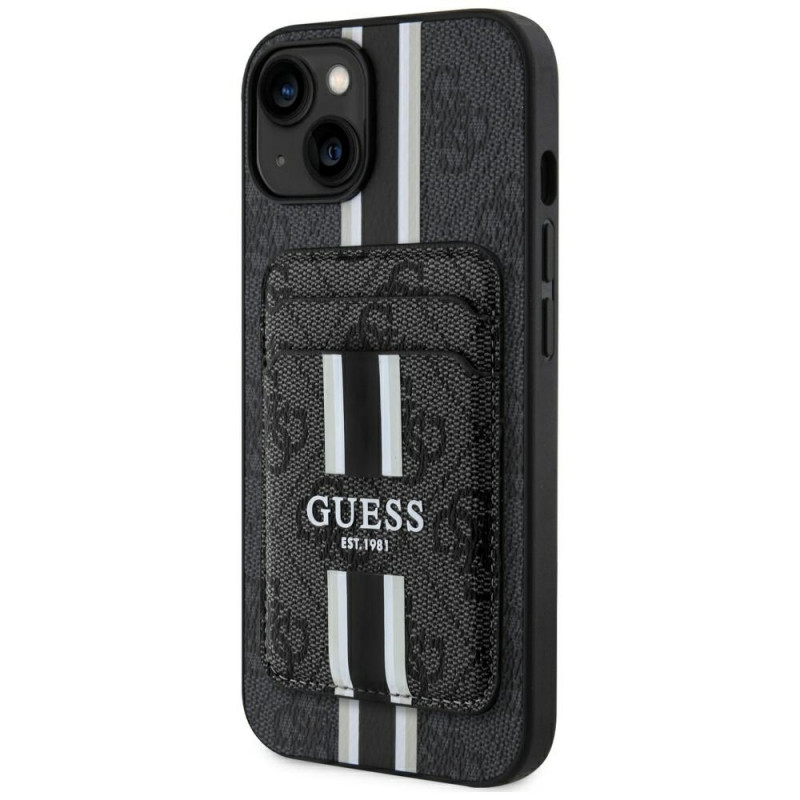Capa com carteira MagSafe Guess 4G Stripes para Apple iPhone 15, preta