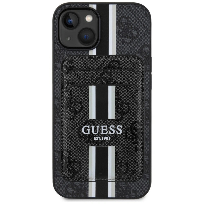 Capa com carteira MagSafe Guess 4G Stripes para Apple iPhone 15, preta