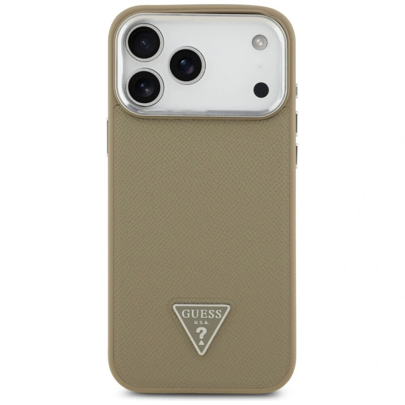 Capa rígida MagSafe Grained Triangle Logo Guess para Apple iPhone 17 Pro Max, castanha