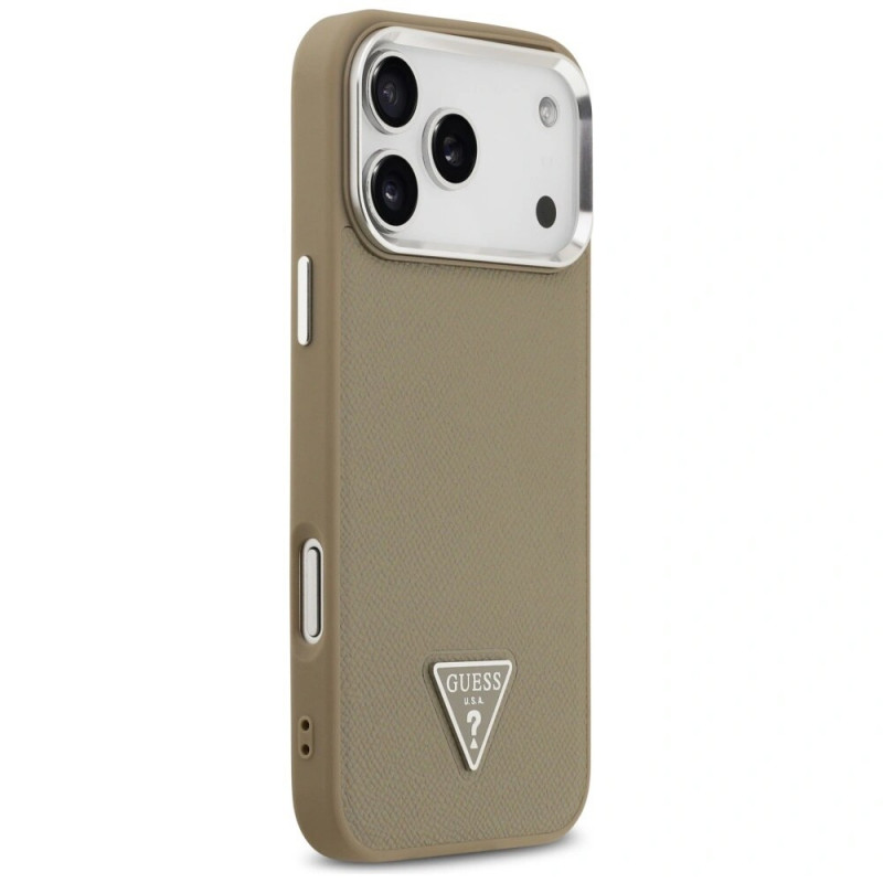 Capa rígida MagSafe Grained Triangle Logo Guess para Apple iPhone 17 Pro Max, castanha
