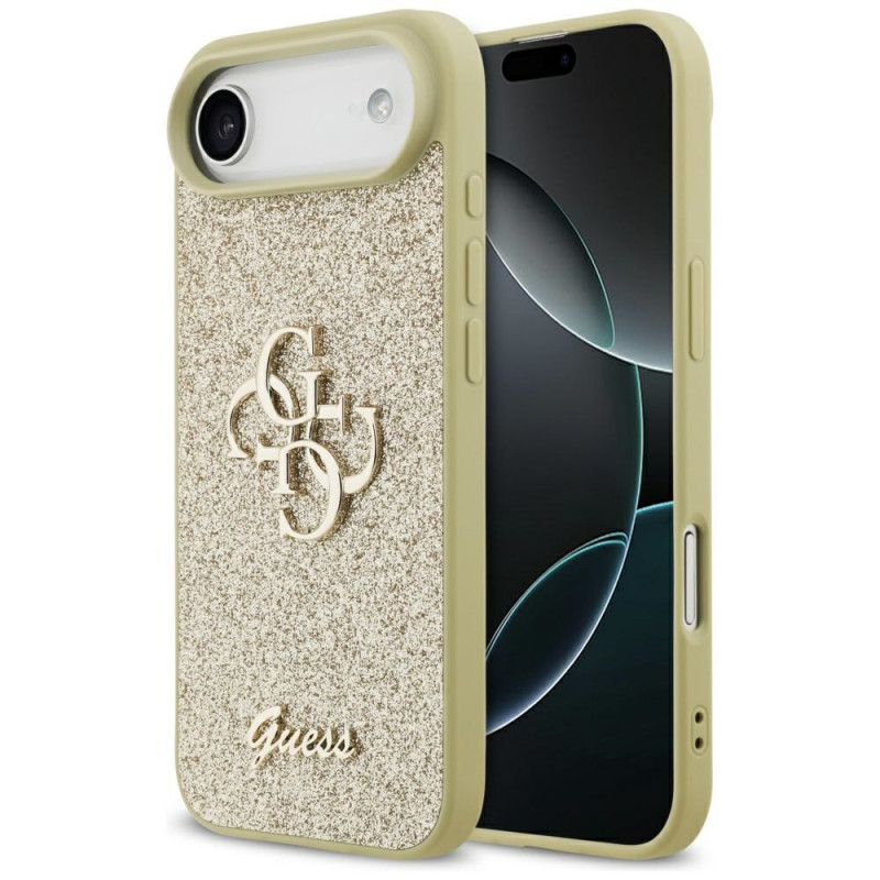 Capa rígida Guess Fixed Glitter Big 4G para Apple iPhone Air, dourada