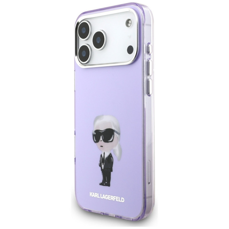 Capa MagSafe Karl Lagerfeld KLD22568 IML Aquarelle Karl & Choupette & Logo para Apple iPhone 17 Pro Max, roxa