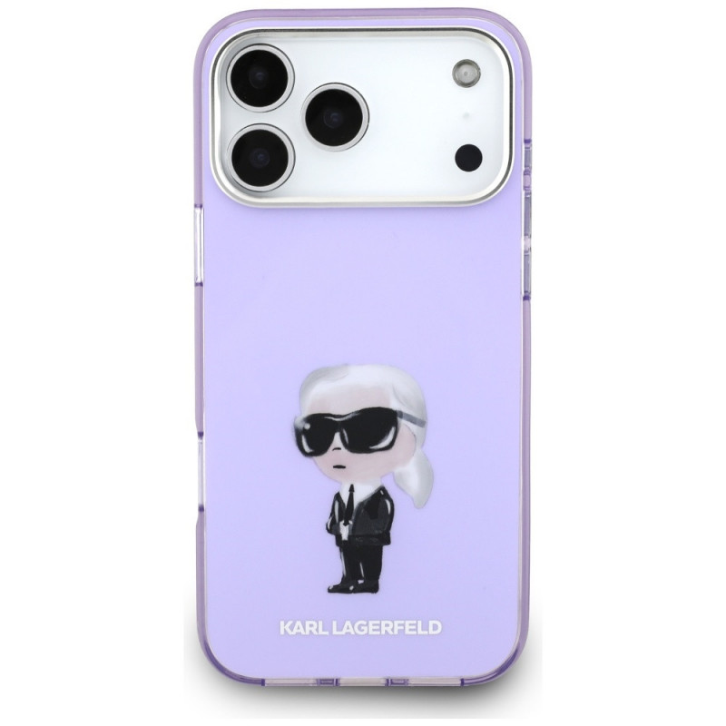 Capa MagSafe Karl Lagerfeld KLD22568 IML Aquarelle Karl & Choupette & Logo para Apple iPhone 17 Pro Max, roxa