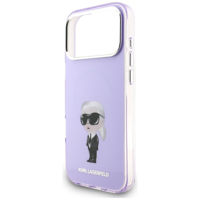 Capa MagSafe Karl Lagerfeld KLD22568 IML Aquarelle Karl & Choupette & Logo para Apple iPhone 17 Pro Max, roxa