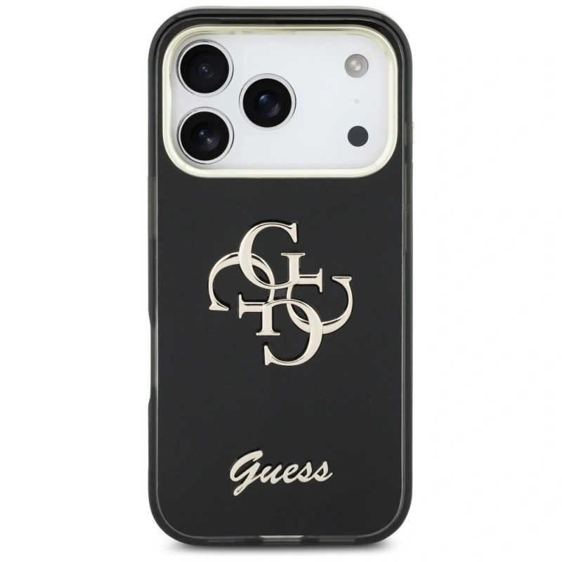 Capa rígida metálica Guess GUE5344 IML 4G Script para Apple iPhone 17 Pro Max, preta