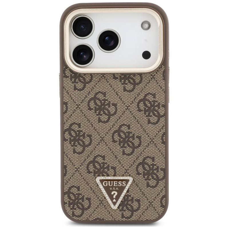 Capa MagSafe Guess 4G PU Triangle Logo & Stand Camera para Apple iPhone 18 Pro Max / 17 Pro Max, castanha