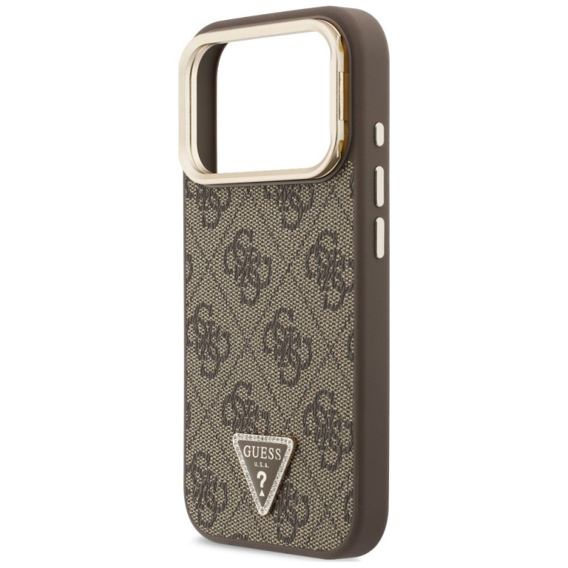 Capa MagSafe Guess 4G PU Triangle Logo & Stand Camera para Apple iPhone 18 Pro Max / 17 Pro Max, castanha
