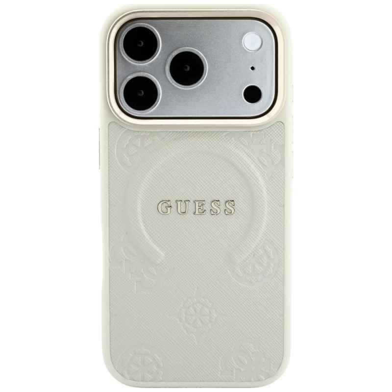 Capa Guess Saffiano Peony & Ring MagSafe para Apple iPhone 18 Pro / 17 Pro, bege