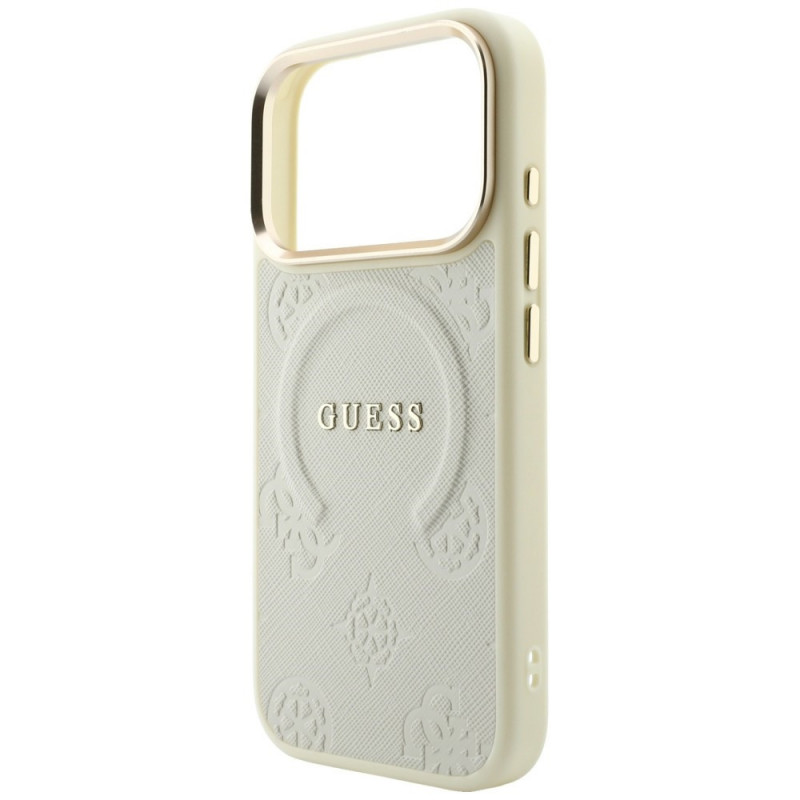 Capa Guess Saffiano Peony & Ring MagSafe para Apple iPhone 18 Pro / 17 Pro, bege