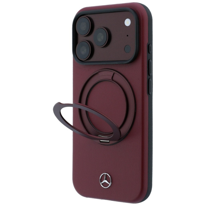 Capa Mercedes-Benz Leather with Ring Stand MagSafe para Apple iPhone 18 Pro / 17 Pro, bordô