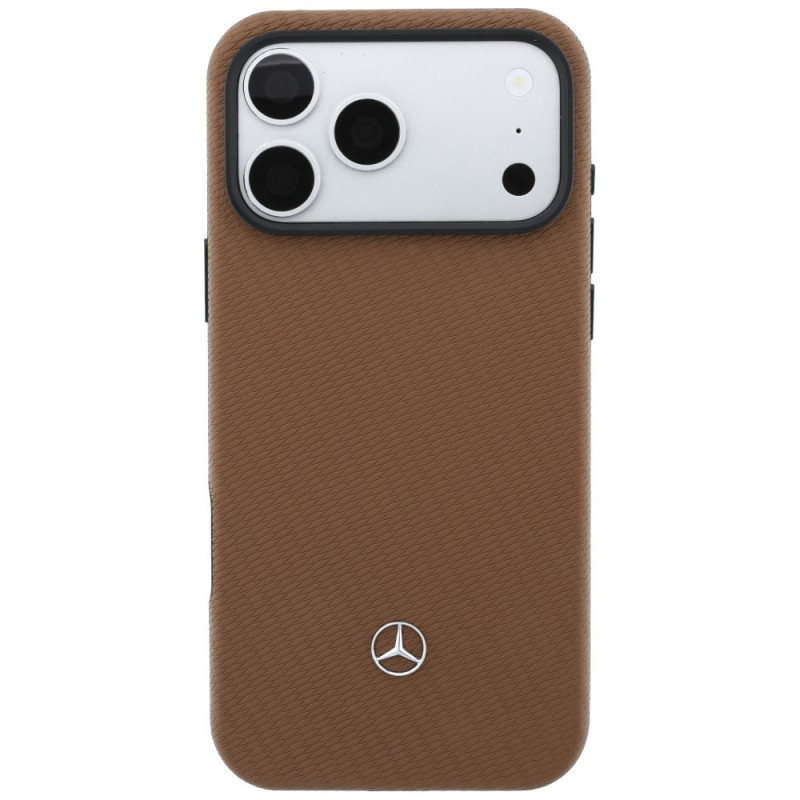 Conjunto de capa MagSafe em pele com padrão de grelha Mercedes-Benz e carteira para cartões para Apple iPhone 18 Pro Max / 17 Pro Max, camelo