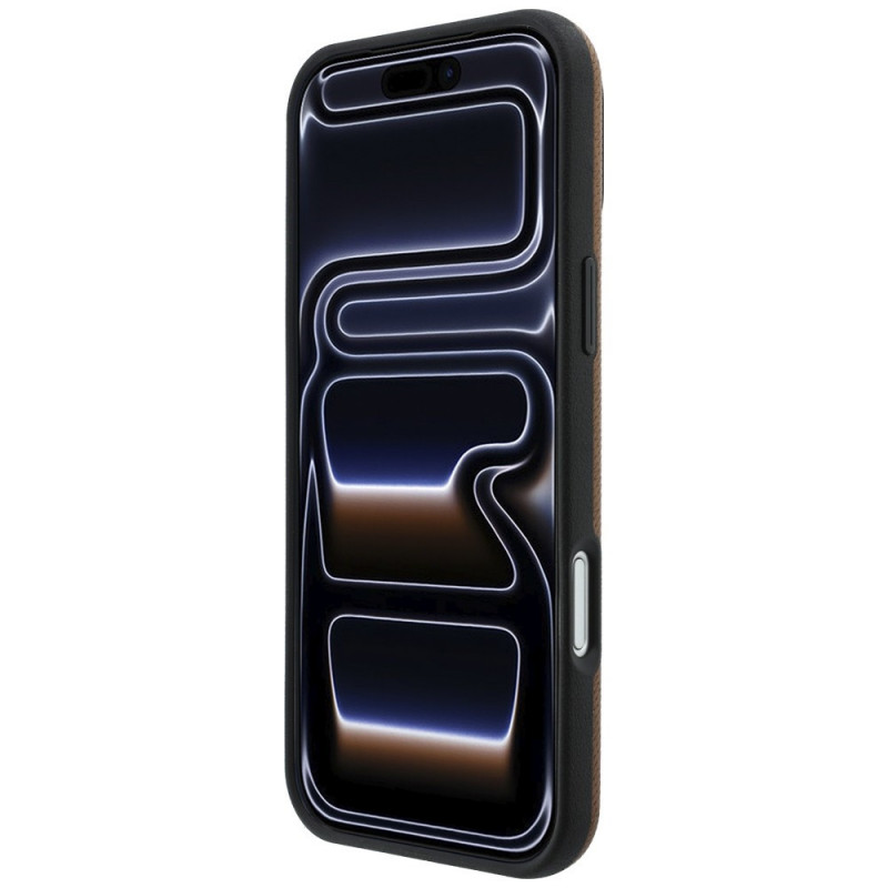 Conjunto de capa MagSafe em pele com padrão de grelha Mercedes-Benz e carteira para cartões para Apple iPhone 18 Pro Max / 17 Pro Max, camelo