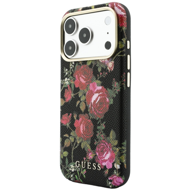 Capa MagSafe Guess Blossom Roses Print para Apple iPhone 18 Pro / 17 Pro, preta