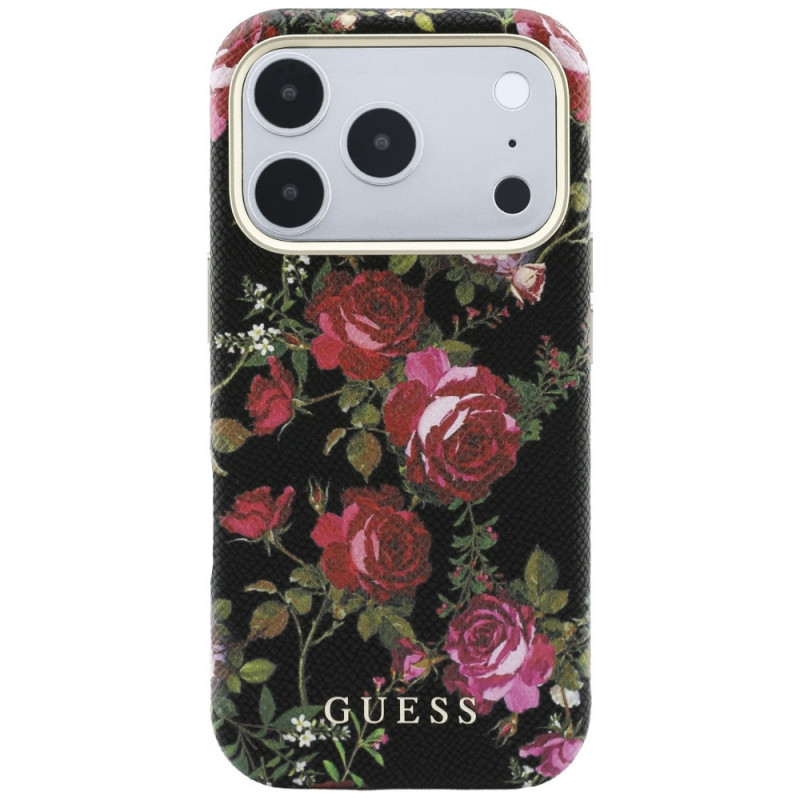 Capa MagSafe Guess Blossom Roses Print para Apple iPhone 18 Pro / 17 Pro, preta