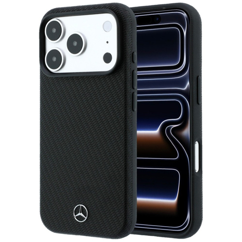 Capa Mercedes-Benz Grill Pattern com carteira para cartões em pele MagSafe para Apple iPhone 18 Pro Max / 17 Pro Max, preta