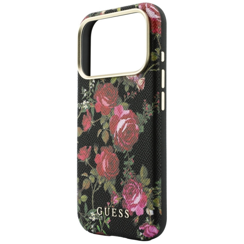 Capa MagSafe Guess Blossom Roses Print para Apple iPhone 18 Pro Max / 17 Pro Max, preta