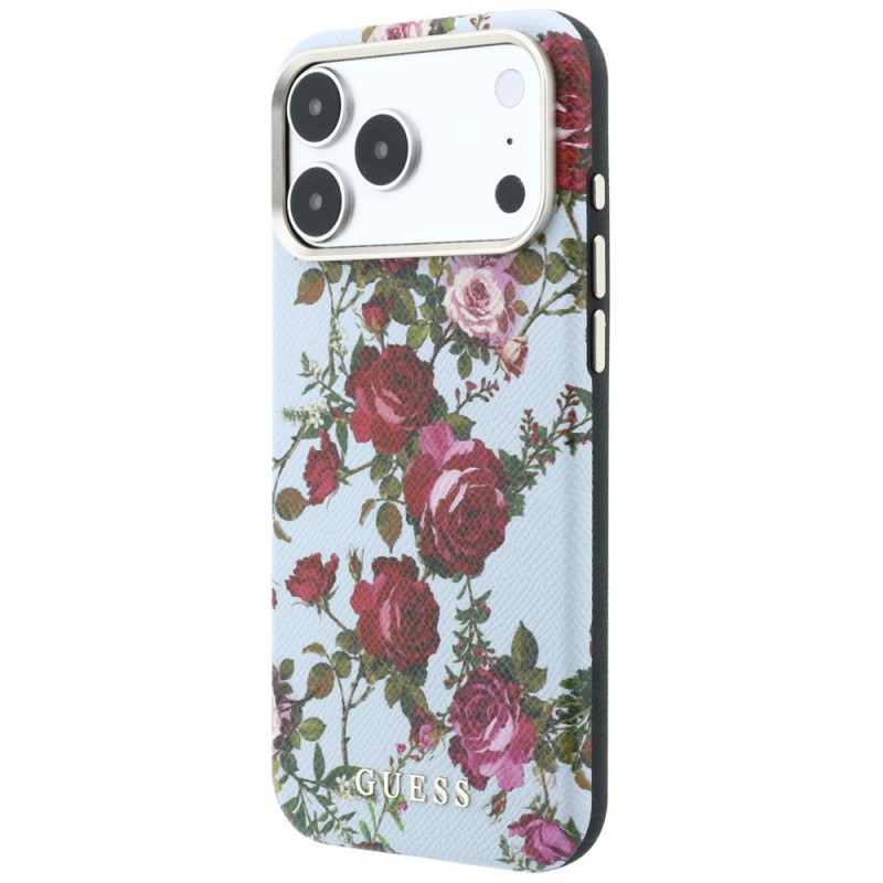 Capa MagSafe Guess GUE6026 Blossom Roses Print para Apple iPhone 18 Pro / 17 Pro, azul
