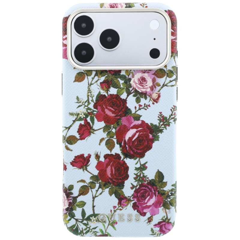 Capa MagSafe Guess GUE6026 Blossom Roses Print para Apple iPhone 18 Pro / 17 Pro, azul