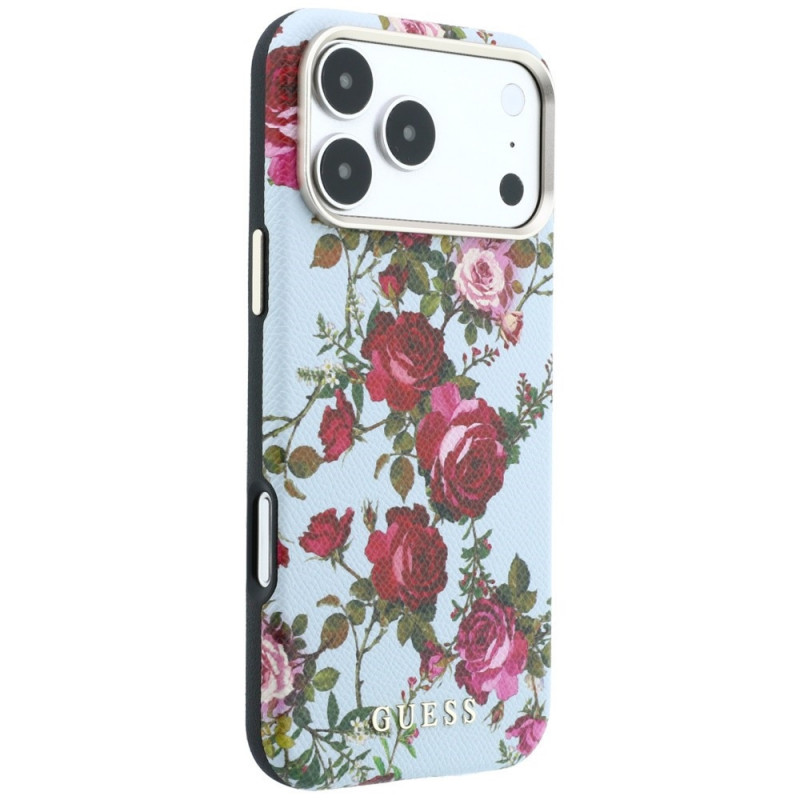 Capa MagSafe Guess GUE6026 Blossom Roses Print para Apple iPhone 18 Pro / 17 Pro, azul
