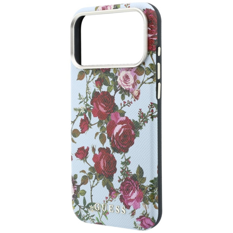Capa MagSafe Guess GUE6026 Blossom Roses Print para Apple iPhone 18 Pro / 17 Pro, azul